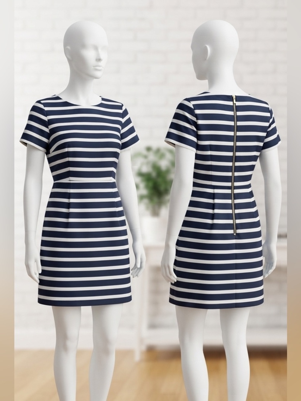 NWT H&M Navy & White Striped Figure Flattering Dress Size 10